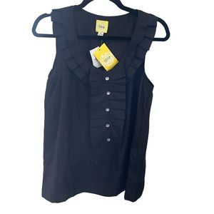 Filtre Silk Black Sleeveless Blouse with Ruffle collar and accent button…